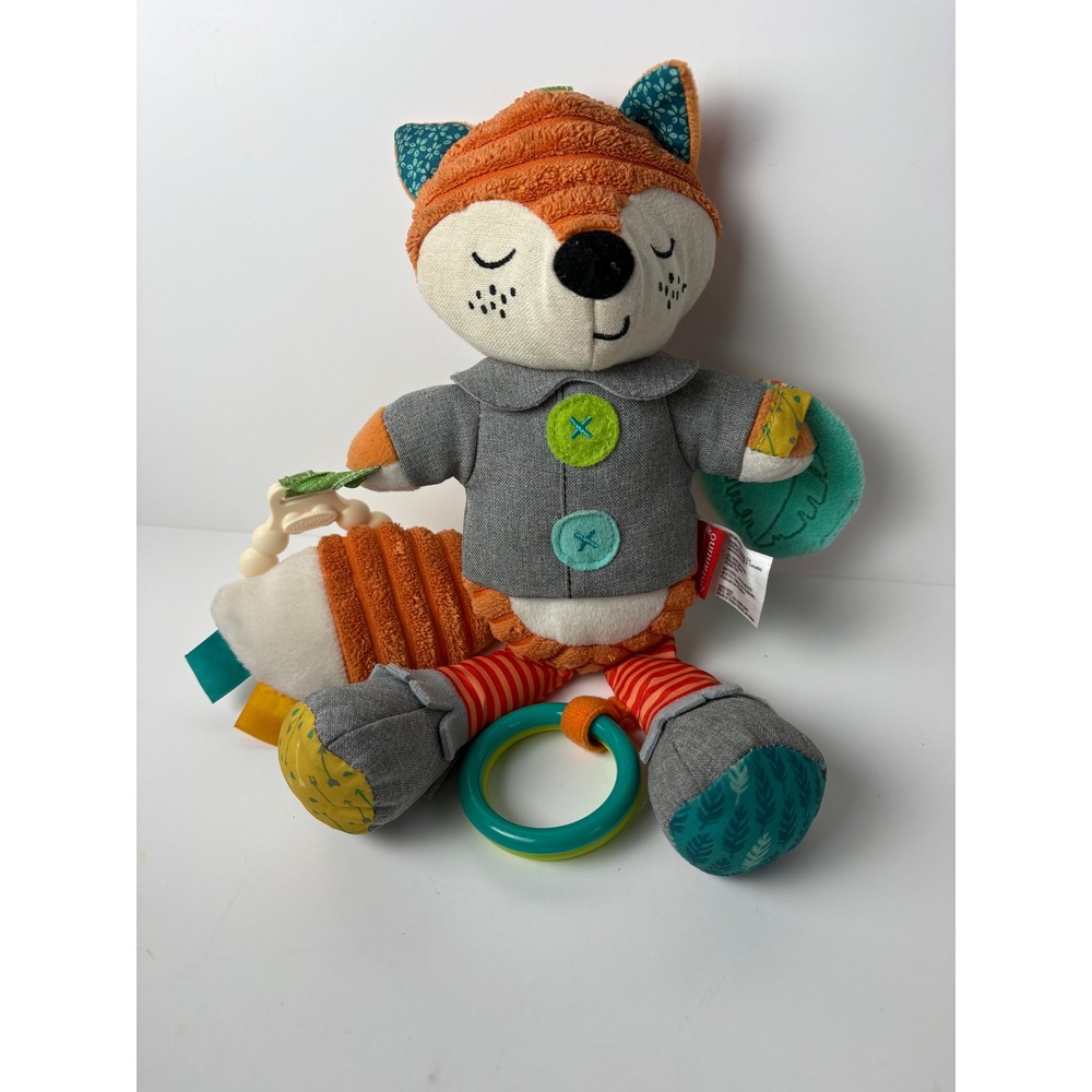 Infantino Fox Activity Plush Sensory Baby Toy Teether Crinkle Orange‎ Grey